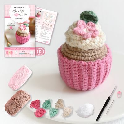 Crochet Cafe Amigurumi Kit Cupcake : Everything You Need Is Included: 100%-Cotton Yarn, Crochet Hook, Stitch Marker, Tapestry Needle, Fiberfill, Step-