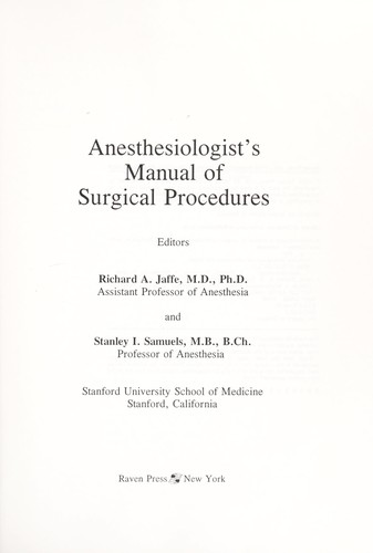 Anesthesiologist Manual of Surgical Procedures