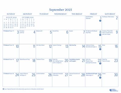 2025 Parish Wall Calendar : September 2024 Through December 2025